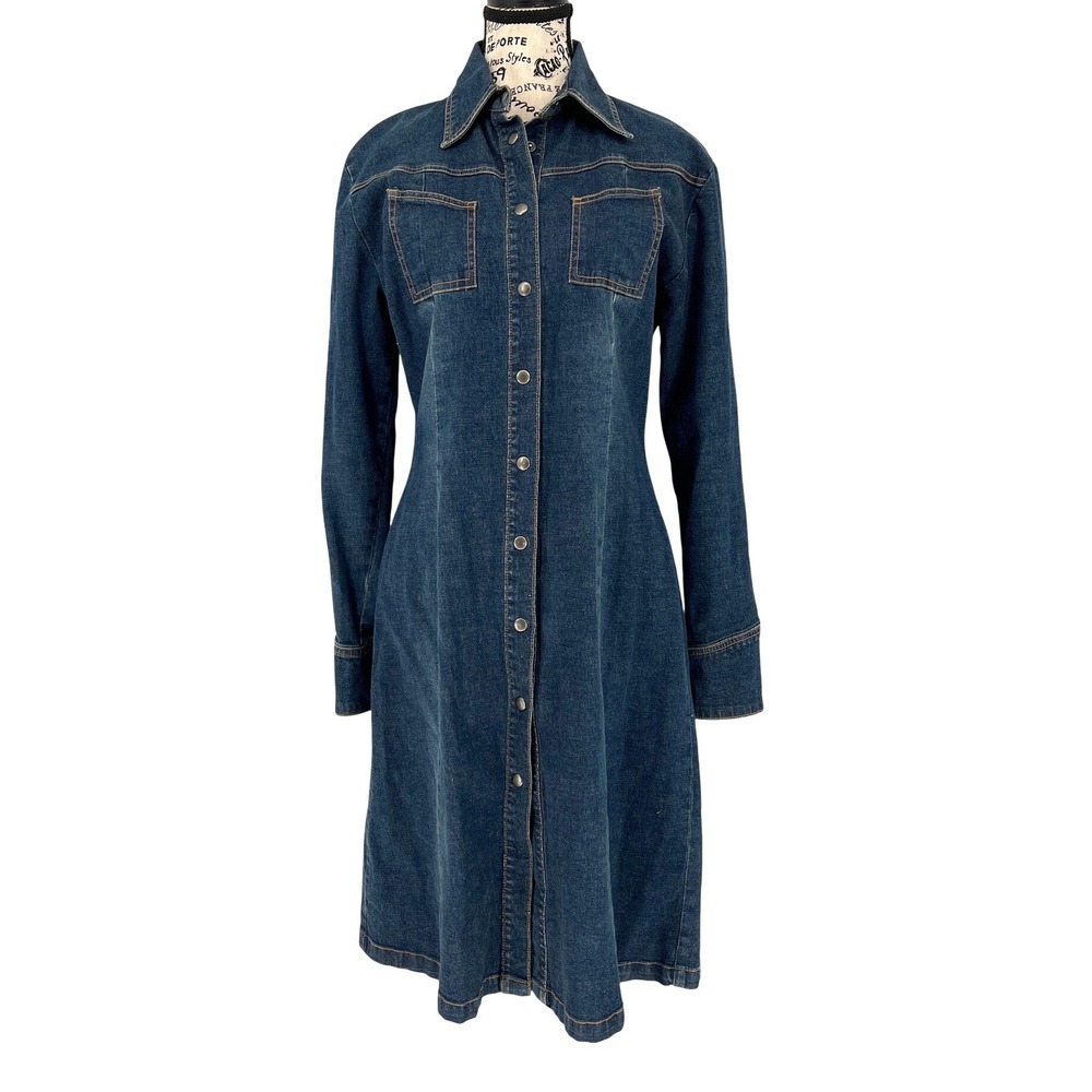 Tristan & Iseut Denim Button Down Shirt Dress Small Cowgirl Western Cottage EUC